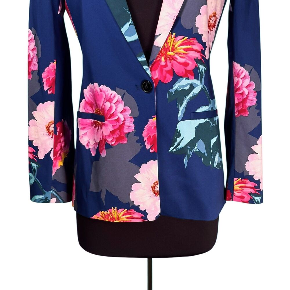 Banana Republic Womens 4P Floral Blazer Blue Pink Cotton Stretch Career Jacket - Picture 7 of 10